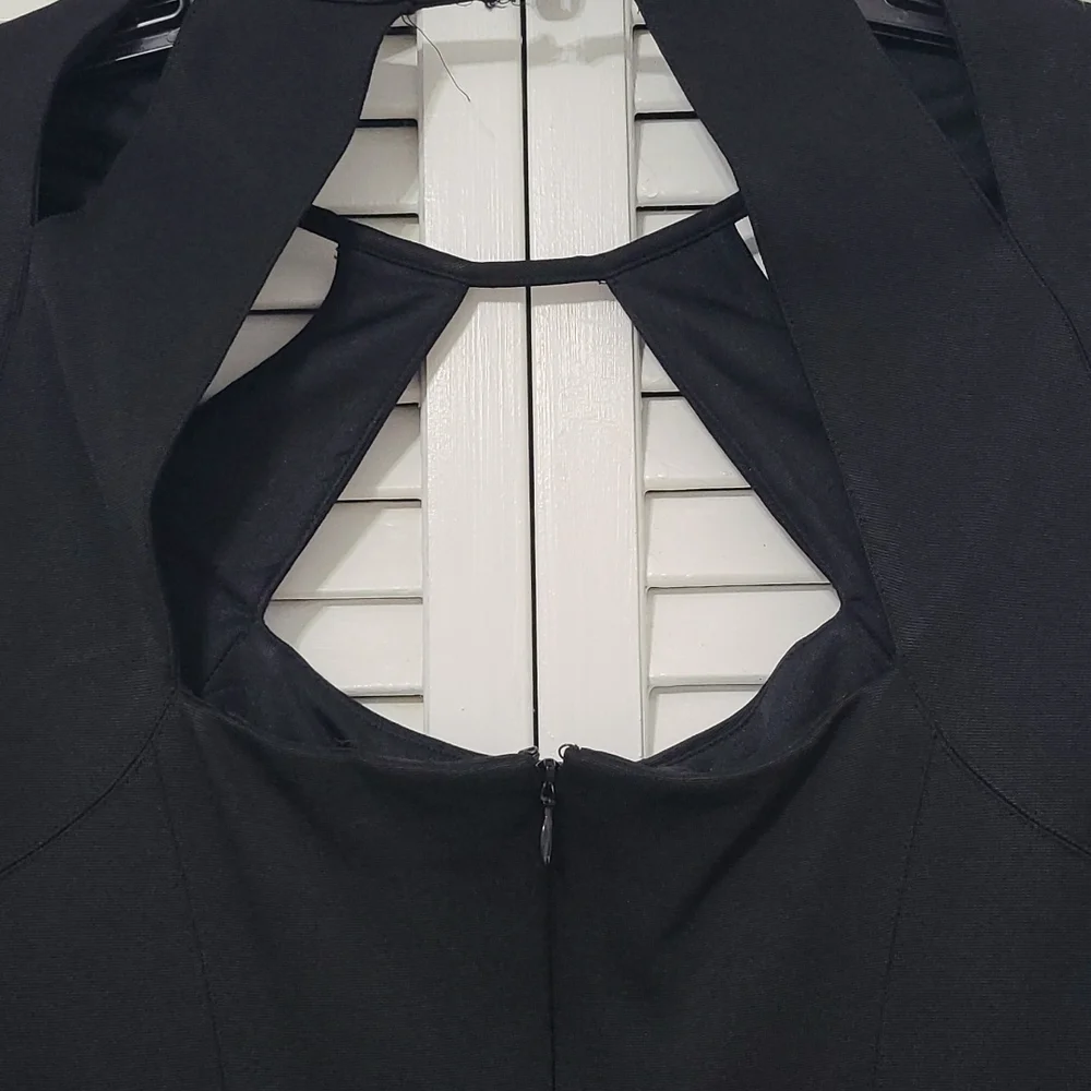 SZ 10 Cache Black Sleeveless Cut-Out Tailored Stretchy Dress - Picture 3 of 16